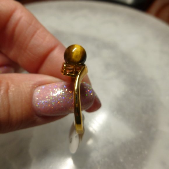 18k Gold EP Tiger's Eye Dolphin Ore Ring - Picture 14 of 16